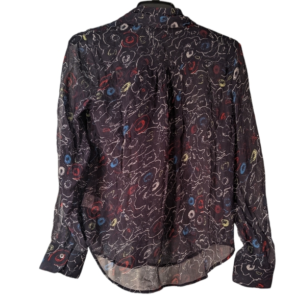 Joie Roselle Floral Print Tie Neck Silk Blouse In Caviar Multi XS NWT - Picture 7 of 8